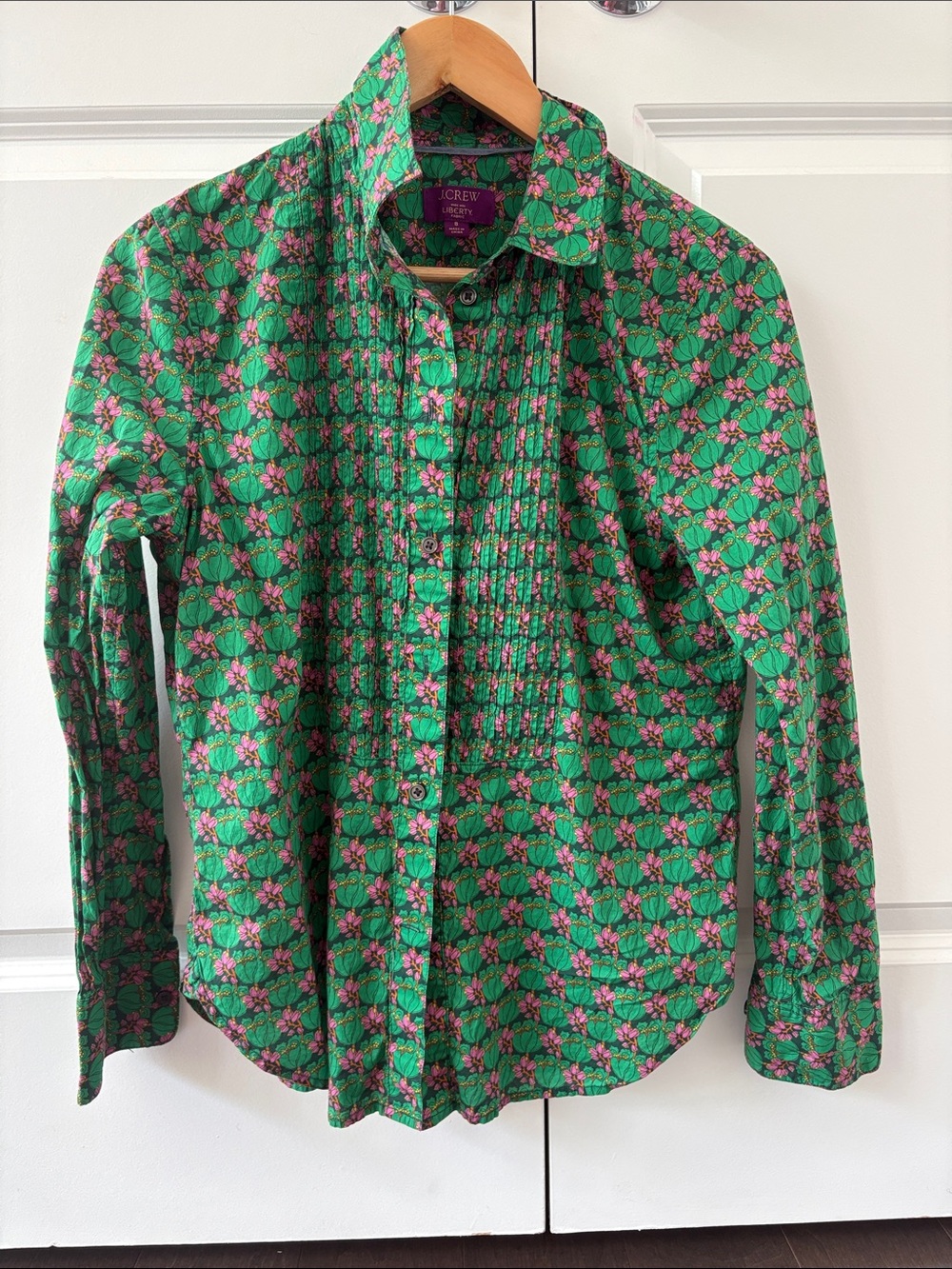 J. Crew Green Floral Pintuck Button-Down Shirt - Pink & Green